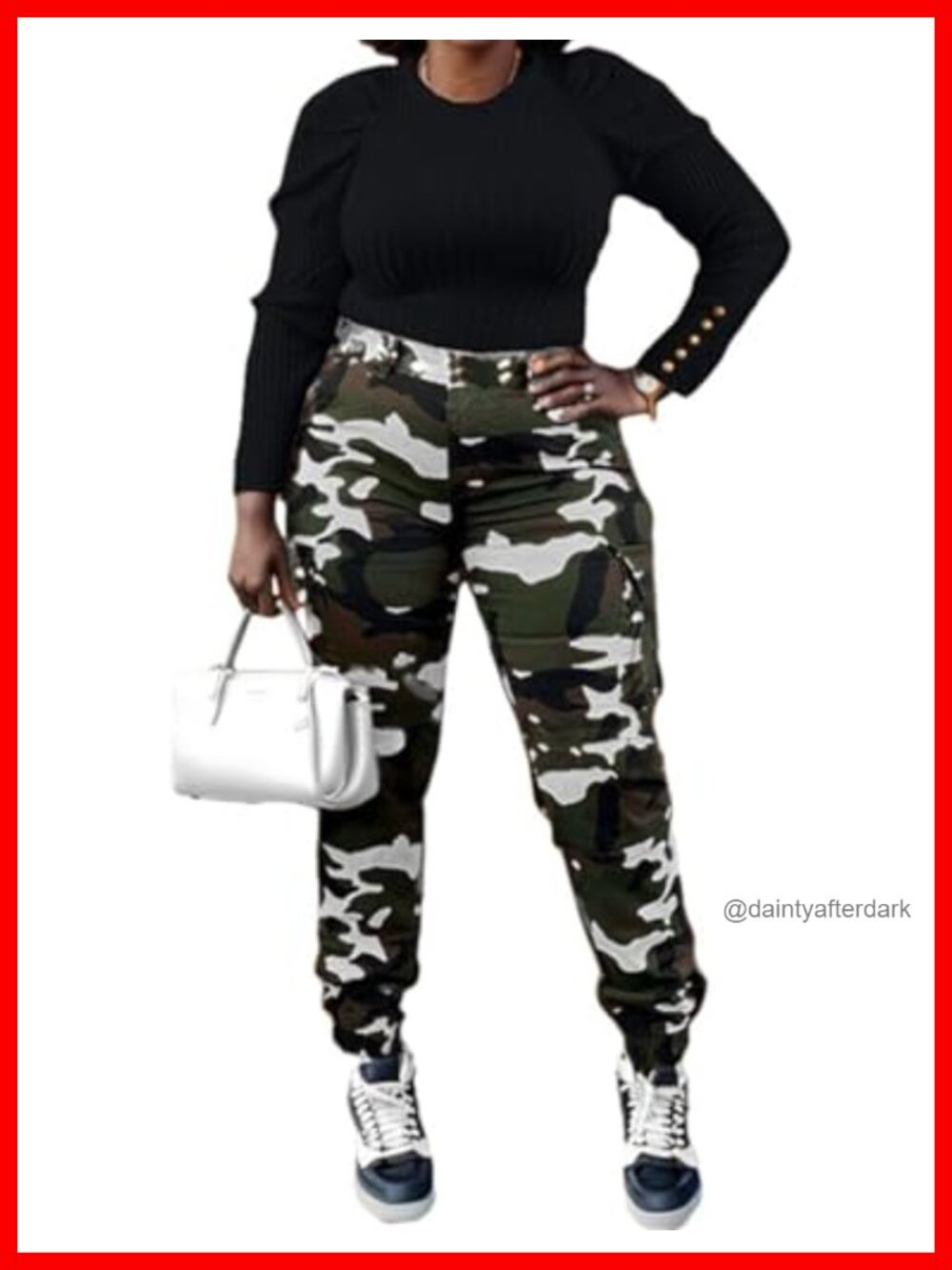 Camo Cargo Pants Zip Button Pockets Casual Outdoor Hiking Joggers